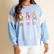 Load image into Gallery viewer, Funny Sequins Nutcracker Soldier Graphic Slit Crewneck Long Sleeve Christmas Sweatshirt
