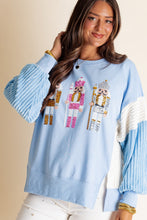 Load image into Gallery viewer, Funny Sequins Nutcracker Soldier Graphic Slit Crewneck Long Sleeve Christmas Sweatshirt
