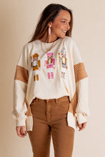 Load image into Gallery viewer, Funny Sequins Nutcracker Soldier Graphic Slit Crewneck Long Sleeve Christmas Sweatshirt
