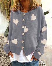 Load image into Gallery viewer, Heart-shaped Embroidered Long Sleeve Knit Cardigan
