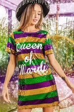 Load image into Gallery viewer, Mardi Gras Sequins Letters Stripped Mini T-shirt Dress
