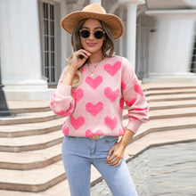 Load image into Gallery viewer, Heart Round Neck Dropped Shoulder Sweater
