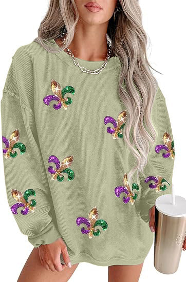 Glitter Mardi Gras Fleur de Lis Sequins Sweatshirt