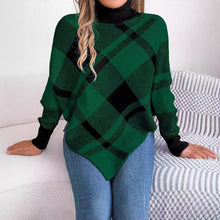 Load image into Gallery viewer, Plaid Turtleneck Batwing Sleeve Sweater
