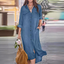 Load image into Gallery viewer, Collar Casual Long Sleeves Buttons Down Denim Midi Dress
