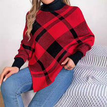 Load image into Gallery viewer, Plaid Turtleneck Batwing Sleeve Sweater
