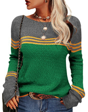 Load image into Gallery viewer, Colorblock Pullover Sweaters Round Neck Striped Slim Fitting Knitwear
