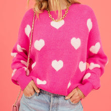 Load image into Gallery viewer, Heart Round Neck Dropped Shoulder Sweater
