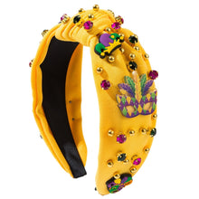 Load image into Gallery viewer, Mardi Gras Rhinestone Beaded Knotted Wide Headband
