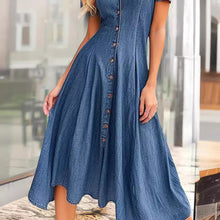 Load image into Gallery viewer, Casual Short-Sleeved Collar Buttons Down Midi Denim Dress
