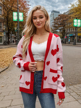 Load image into Gallery viewer, Heart Button Up Dropped Shoulder Long Sleeve Cardigan
