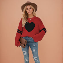 Load image into Gallery viewer, Valentines Heart  Long Sleeve Crew Neck Chunky Knitted Pullover Ribbed Sweater
