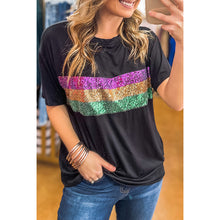 Load image into Gallery viewer, Sequin Stripes Mardi Gras Short Sleeve T-shirt
