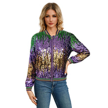 Load image into Gallery viewer, Mardi Gra Sequin Outfit Fat Tuesday Color Block Jacket
