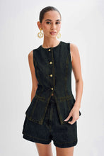 Load image into Gallery viewer, Sleeveless Buttons Down Top and Shorts Denim Two Piece Set
