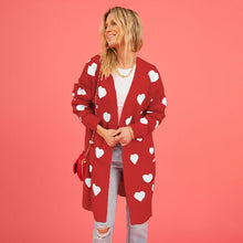 Load image into Gallery viewer, Valentine&#39;s Day Cardigan Heart Pattern Ribbed Trim Open Front Cardigan
