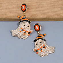 Load image into Gallery viewer, Spooky Chic Halloween &quot;&quot;BOO&quot;&quot; Bead Ghost Drop Earrings
