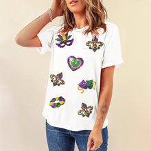 Load image into Gallery viewer, White Sequin Mardi Gras Short Sleeve T-shirt
