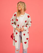 Load image into Gallery viewer, Valentine&#39;s Day Cardigan Heart Pattern Ribbed Trim Open Front Cardigan
