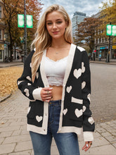 Load image into Gallery viewer, Heart Button Up Dropped Shoulder Long Sleeve Cardigan
