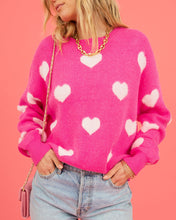 Load image into Gallery viewer, Heart Round Neck Dropped Shoulder Sweater
