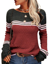 Load image into Gallery viewer, Colorblock Pullover Sweaters Round Neck Striped Slim Fitting Knitwear
