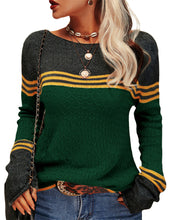 Load image into Gallery viewer, Colorblock Pullover Sweaters Round Neck Striped Slim Fitting Knitwear
