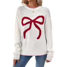 Load image into Gallery viewer, Holiday Bow Round Neck Long Sleeve Sweater
