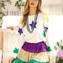 Load image into Gallery viewer, White Mardi Gras Star Printed Long Sleeve Top
