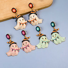 Load image into Gallery viewer, Spooky Chic Halloween &quot;&quot;BOO&quot;&quot; Bead Ghost Drop Earrings
