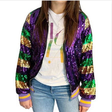 Load image into Gallery viewer, Mardi Gras Sequins Bomber Jacket
