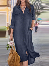 Load image into Gallery viewer, Collar Casual Long Sleeves Buttons Down Denim Midi Dress
