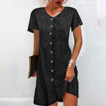 Load image into Gallery viewer, Buttons Down Short Sleeves Denim Mini Dress
