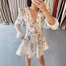 Load image into Gallery viewer, White Floral Print Long Sleeves Mini Dress
