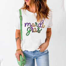 Load image into Gallery viewer, White Sequin Mardi Gras Short Sleeve T-shirt
