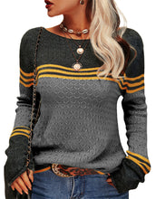 Load image into Gallery viewer, Colorblock Pullover Sweaters Round Neck Striped Slim Fitting Knitwear
