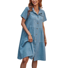 Load image into Gallery viewer, Collar Buttons Down Tiered Midi Denim Dress
