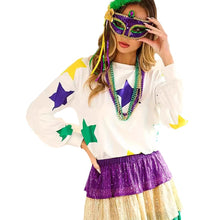 Load image into Gallery viewer, White Mardi Gras Star Printed Long Sleeve Top
