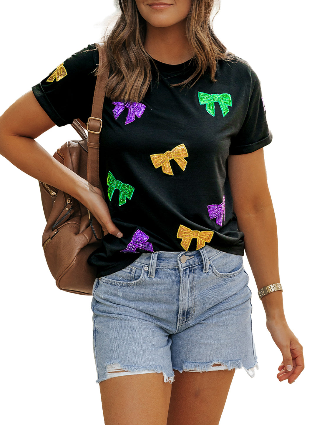 Mardi Gras Sequin Crew Neck T-shirt