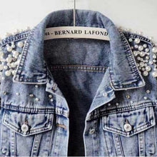 Load image into Gallery viewer, Embroidered Pearls Long Sleeve Short Denim Jacket Coat
