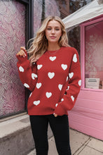 Load image into Gallery viewer, Heart Pattern Lantern Sleeve Round Neck Sweater
