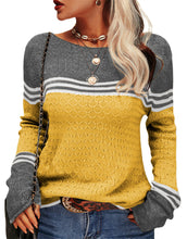 Load image into Gallery viewer, Colorblock Pullover Sweaters Round Neck Striped Slim Fitting Knitwear
