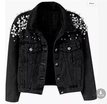 Load image into Gallery viewer, Embroidered Pearls Long Sleeve Short Denim Jacket Coat
