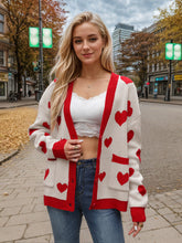 Load image into Gallery viewer, Heart Button Up Dropped Shoulder Long Sleeve Cardigan
