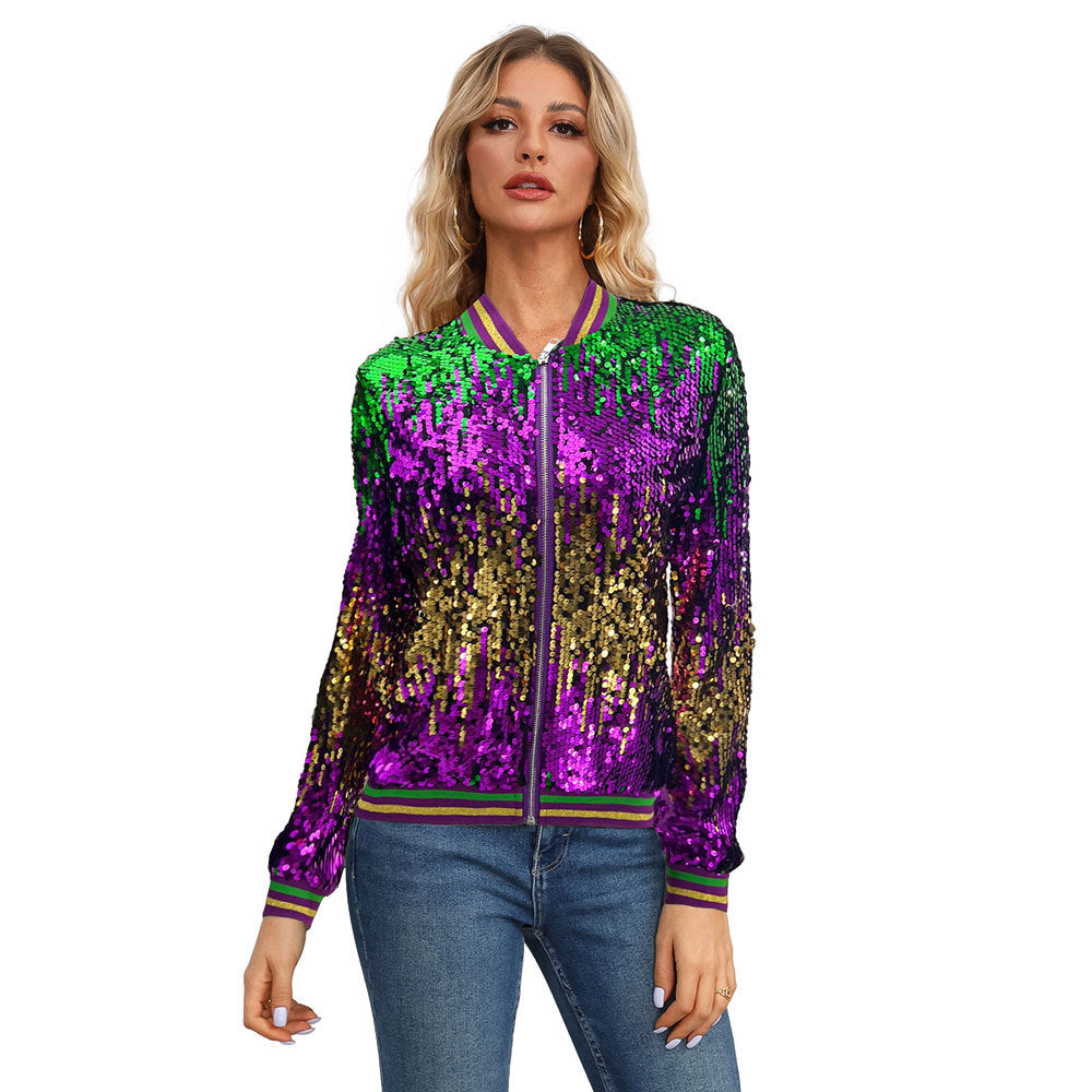 Mardi Gra Sequin Outfit Fat Tuesday Color Block Jacket