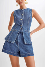 Load image into Gallery viewer, Sleeveless Buttons Down Top and Shorts Denim Two Piece Set
