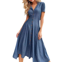 Load image into Gallery viewer, Casual Short-Sleeved Collar Buttons Down Midi Denim Dress
