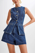 Load image into Gallery viewer, Sleeveless Buttons Down Top and Shorts Denim Two Piece Set
