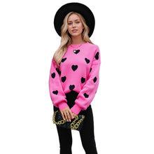 Load image into Gallery viewer, Heart Pattern Lantern Sleeve Round Neck Sweater
