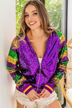 Load image into Gallery viewer, Sparkly Long Sleeve Trendy Party Club Mardi Gras Zipper Jacket
